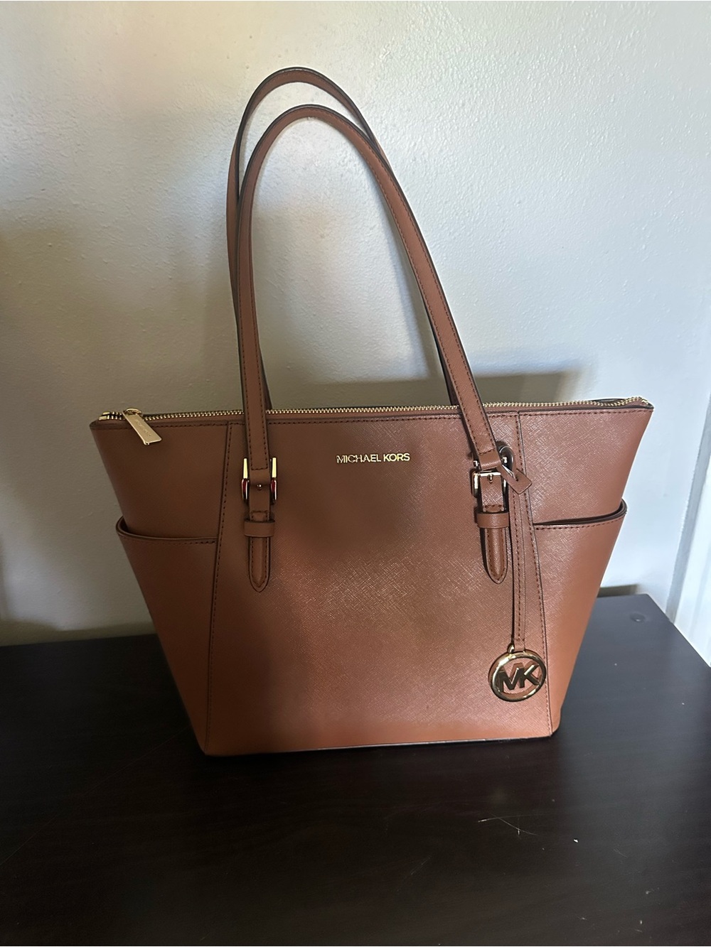 Michael Kors Cognac Leather Tote with Gold Hardware